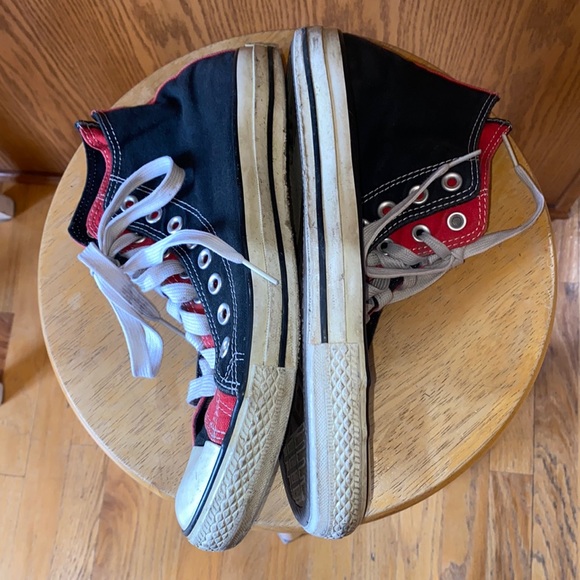 Men's Black and Red High-Top Canvas Sneakers - Picture 3 of 6